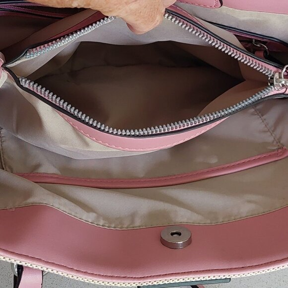 Nine West Pink & Beige Canvas Satchel Purse - Picture 11 of 16